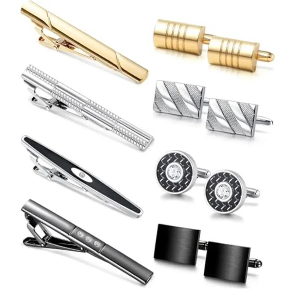 Men's Necktie Tie Bar Clip Cufflinks Set